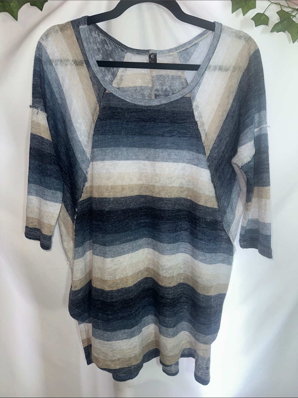 Lightweight Striped Scoop Neck Tunic - Navy, Gray & Cream